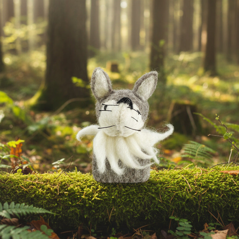 Surya Wool Felt Finger Puppets made in Nepal - Wolf