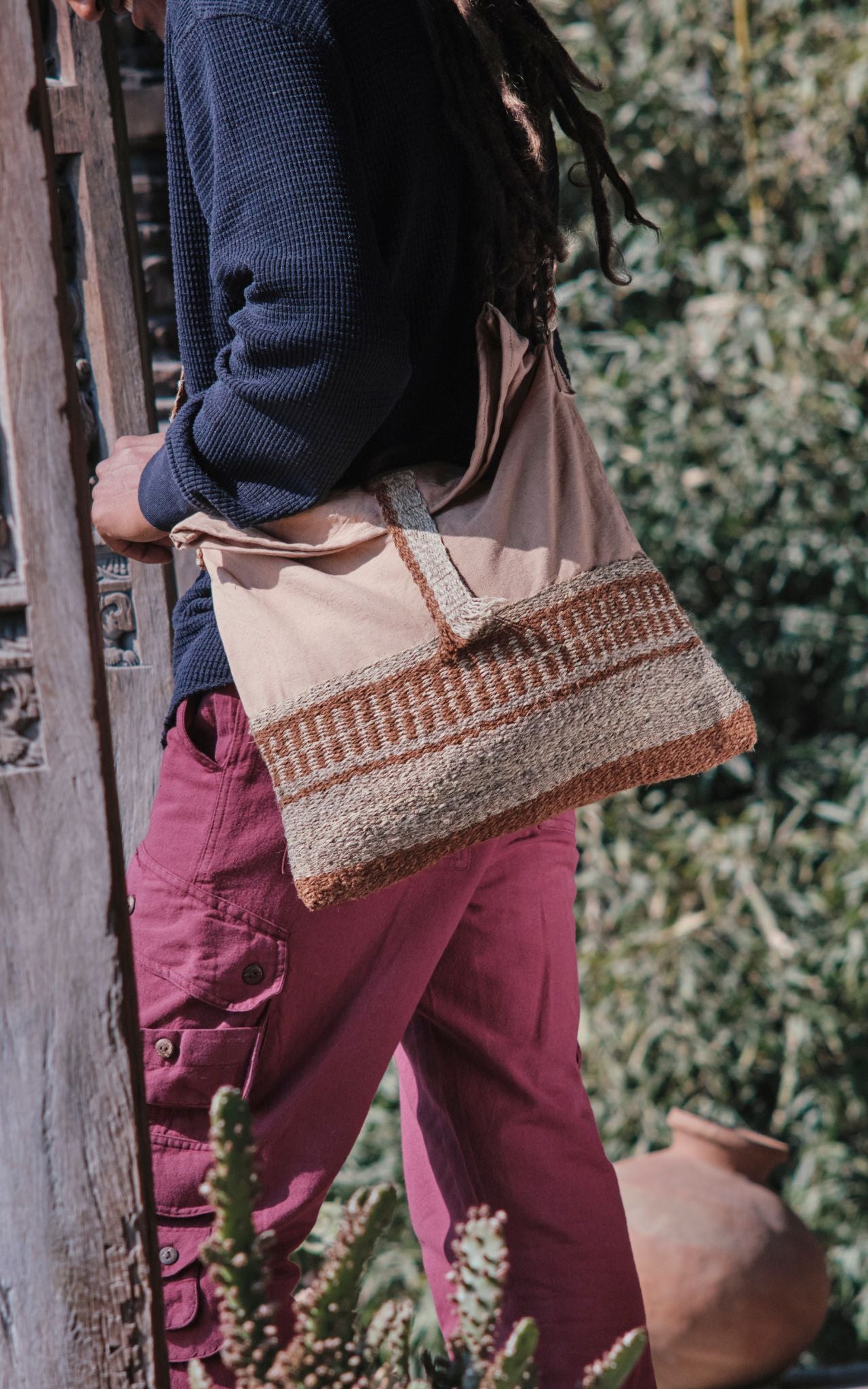 Surya Australia Handmade Hemp Satchel Bags made in Nepal - Red Cutch