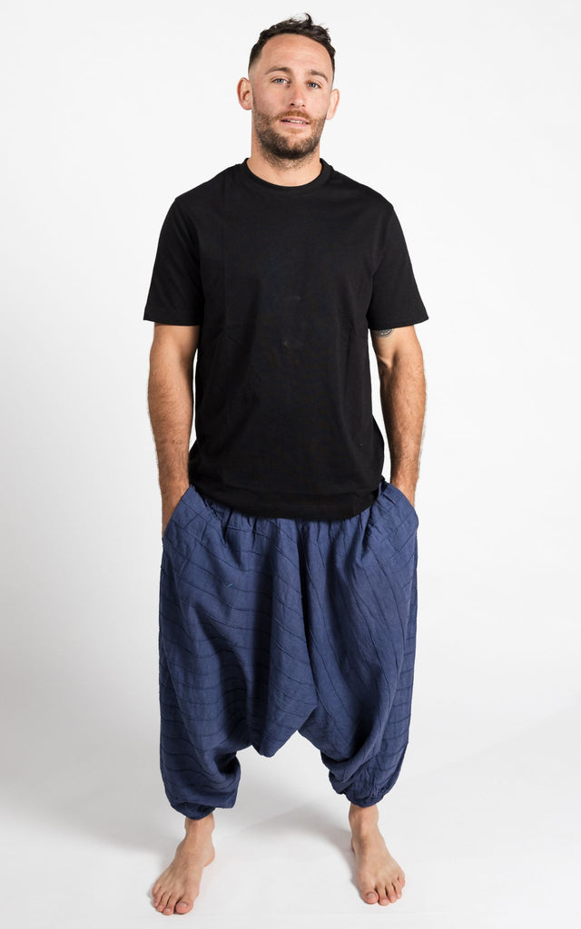 Surya Australia Earthy Cotton Aladdin Pants for men from Nepal - Blue