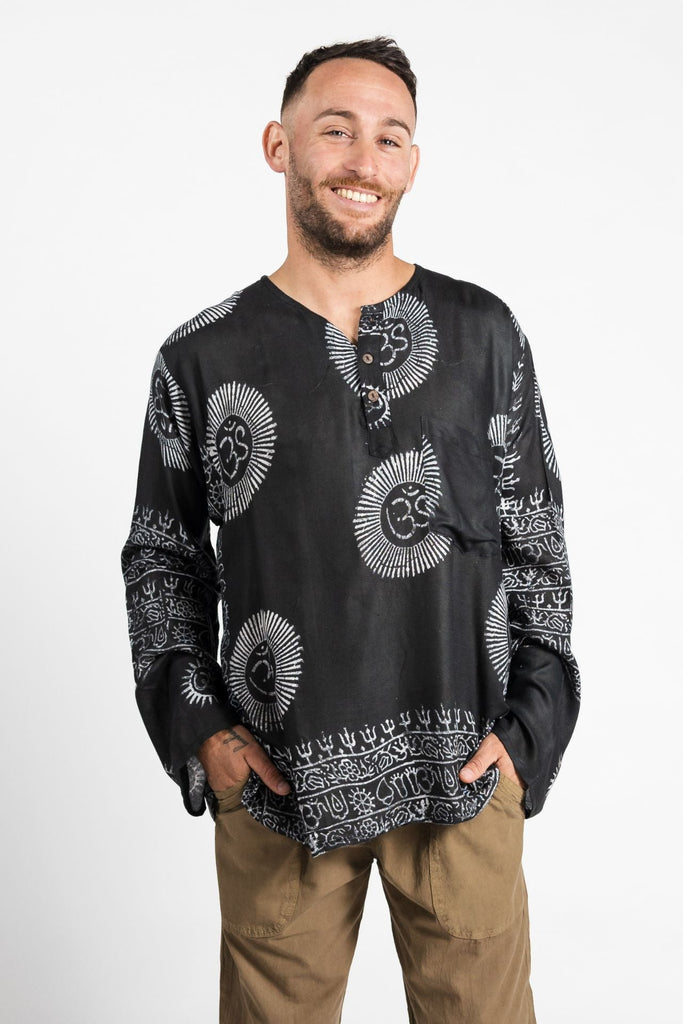 Surya Australia Lightweight Cotton Men's 'Shiva' Shirt made in Nepal - Black