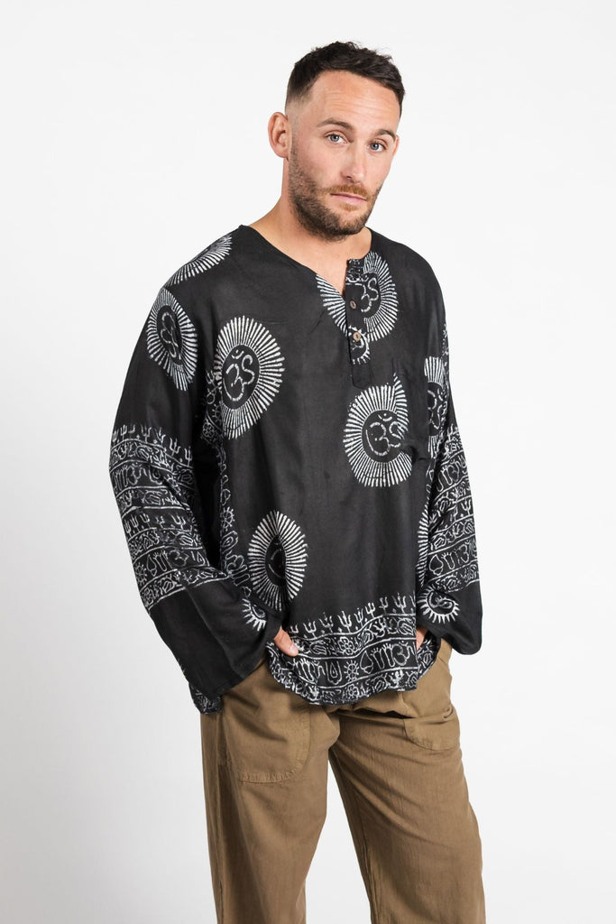 Surya Australia Lightweight Cotton Men's 'Shiva' Shirt made in Nepal - Black