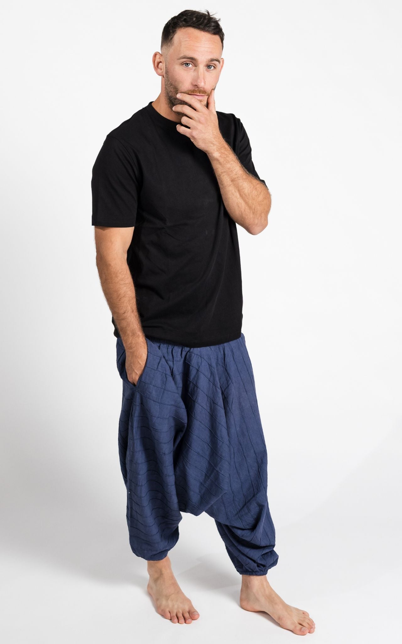 Surya Australia Earthy Cotton Aladdin Pants for men from Nepal - Blue
