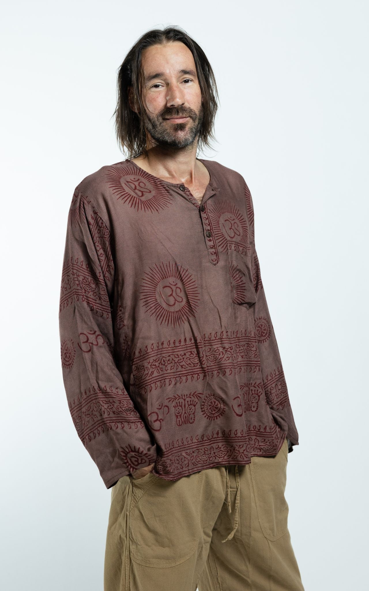Surya Australia Lightweight Cotton Men's 'Shiva' Shirt made in Nepal - Taupe