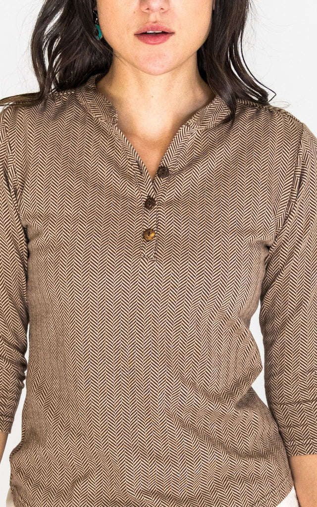Surya Australia Clementine Organic Cotton 'Clementine' Top from Nepal - Coffee