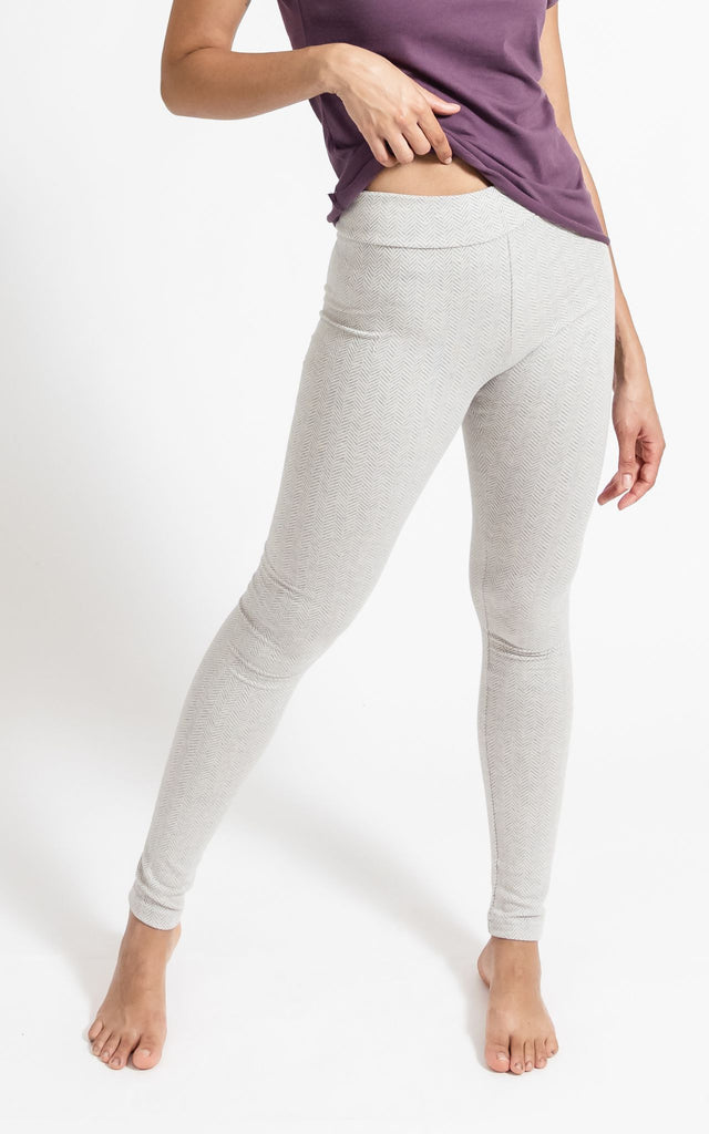 Surya Australia Ethical Organic Cotton Jacquard 'Asana' Leggings made in Nepal - Oatmeal