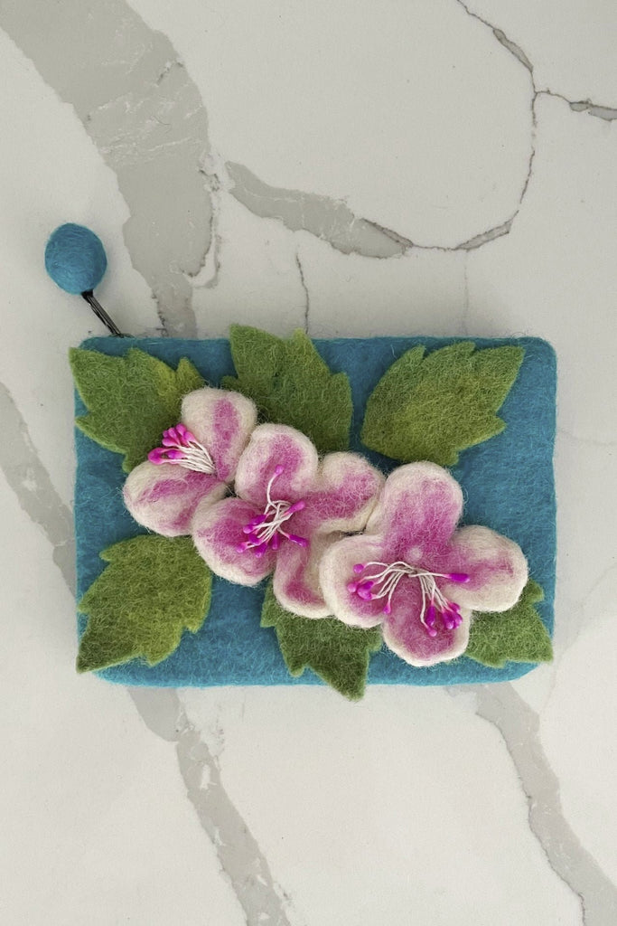 Surya Australia Ethical Wool Felt Flower Purse made in Nepal - Blue