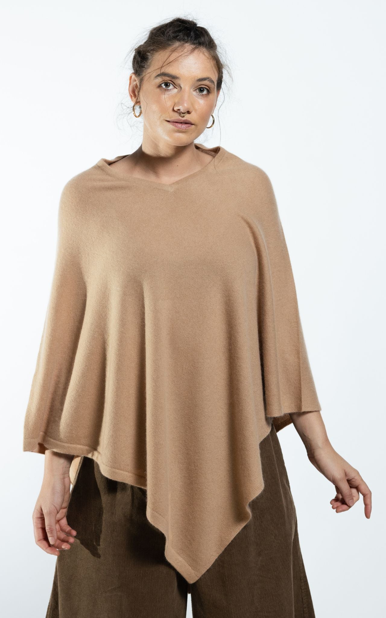 Surya Australia Ethical Cashmere Poncho made in Nepal - Almond