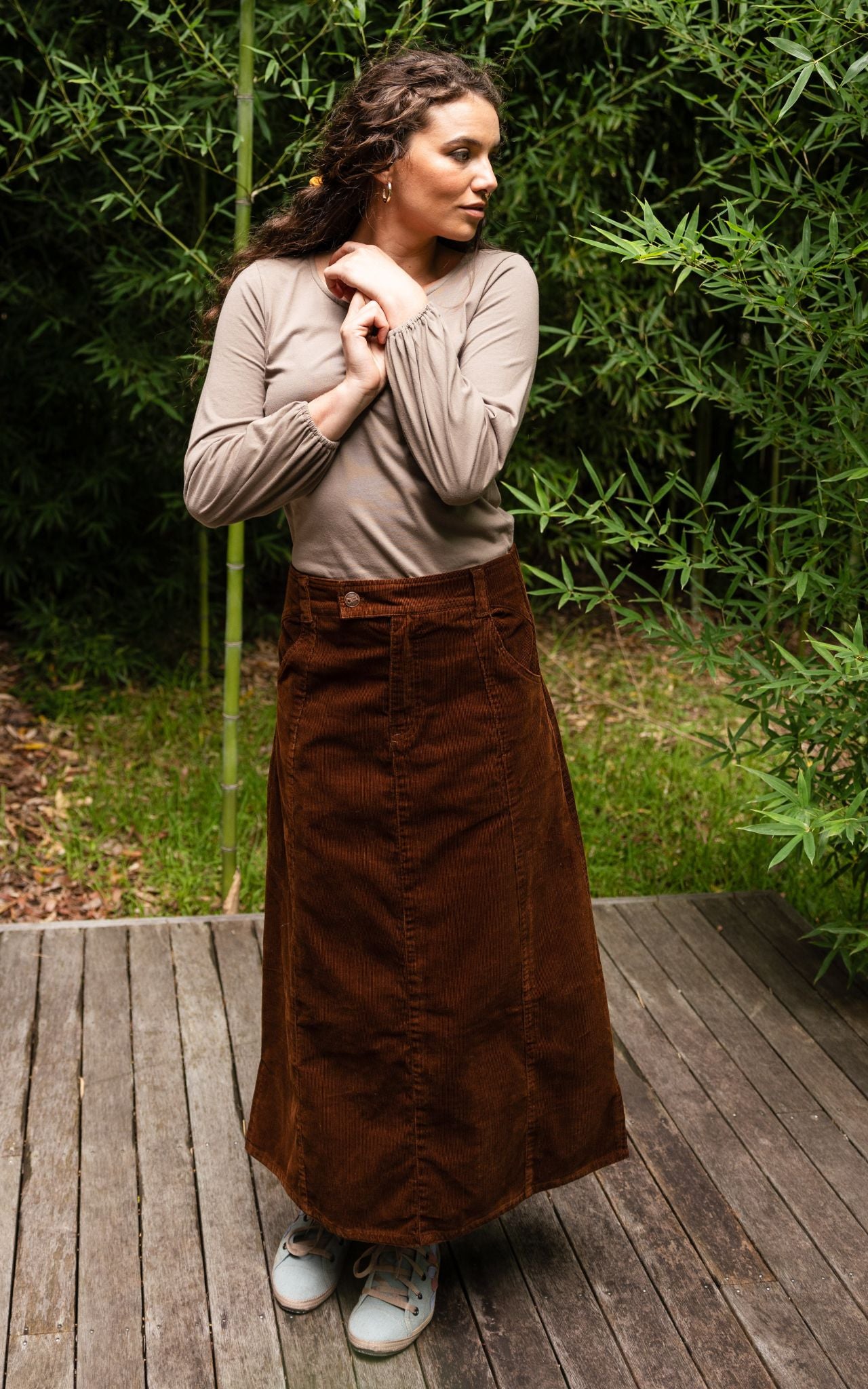 Corduroy Maxi Skirt Walnut Surya