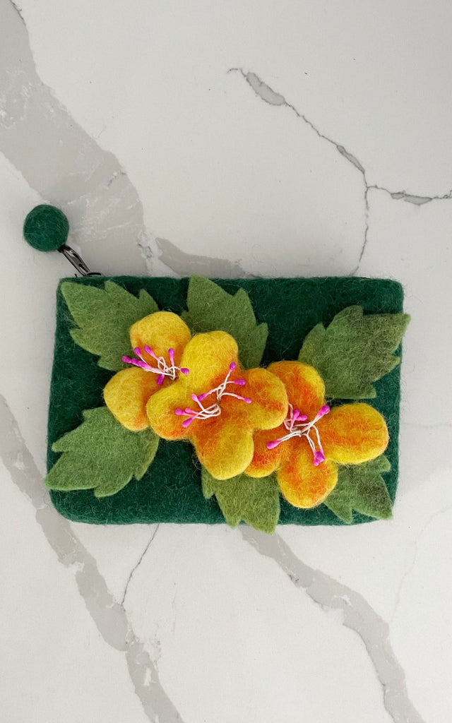 Surya Australia Ethical Wool Felt Flower Purse made in Nepal - Green