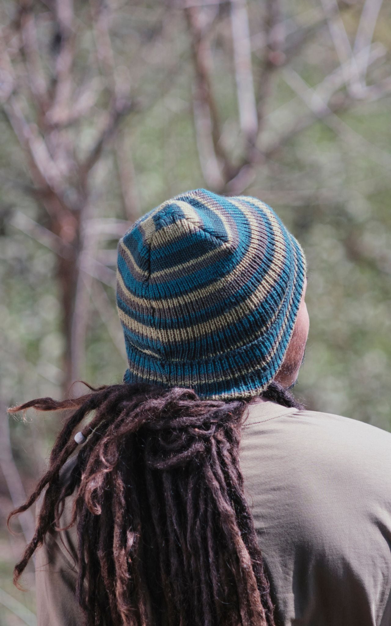 Surya Australia Merino Wool Fisherman Beanie (Striped) made in Nepal - Blue