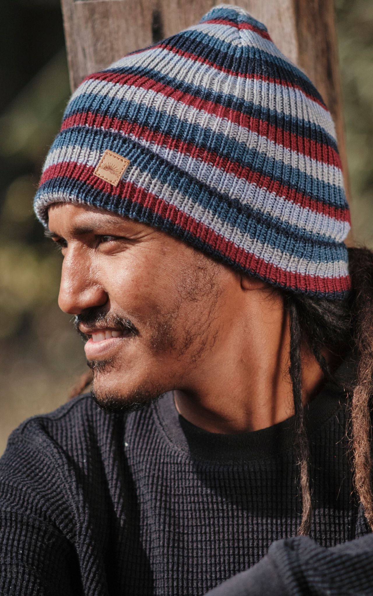 Surya Australia Merino Wool Fisherman Beanie (Striped) made in Nepal - Purple