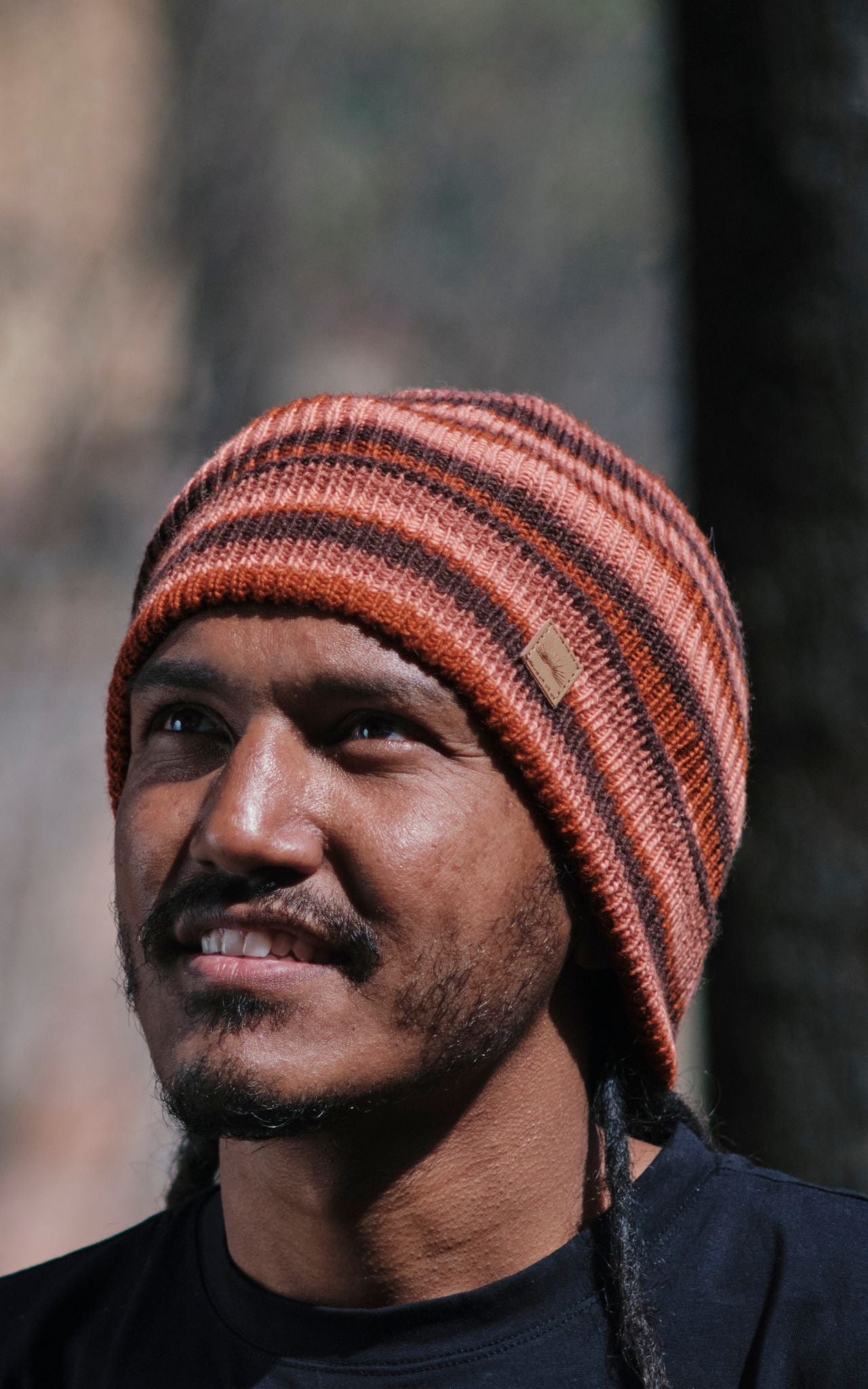 Surya Australia Merino Wool Fisherman Beanie (Striped) made in Nepal - Rust
