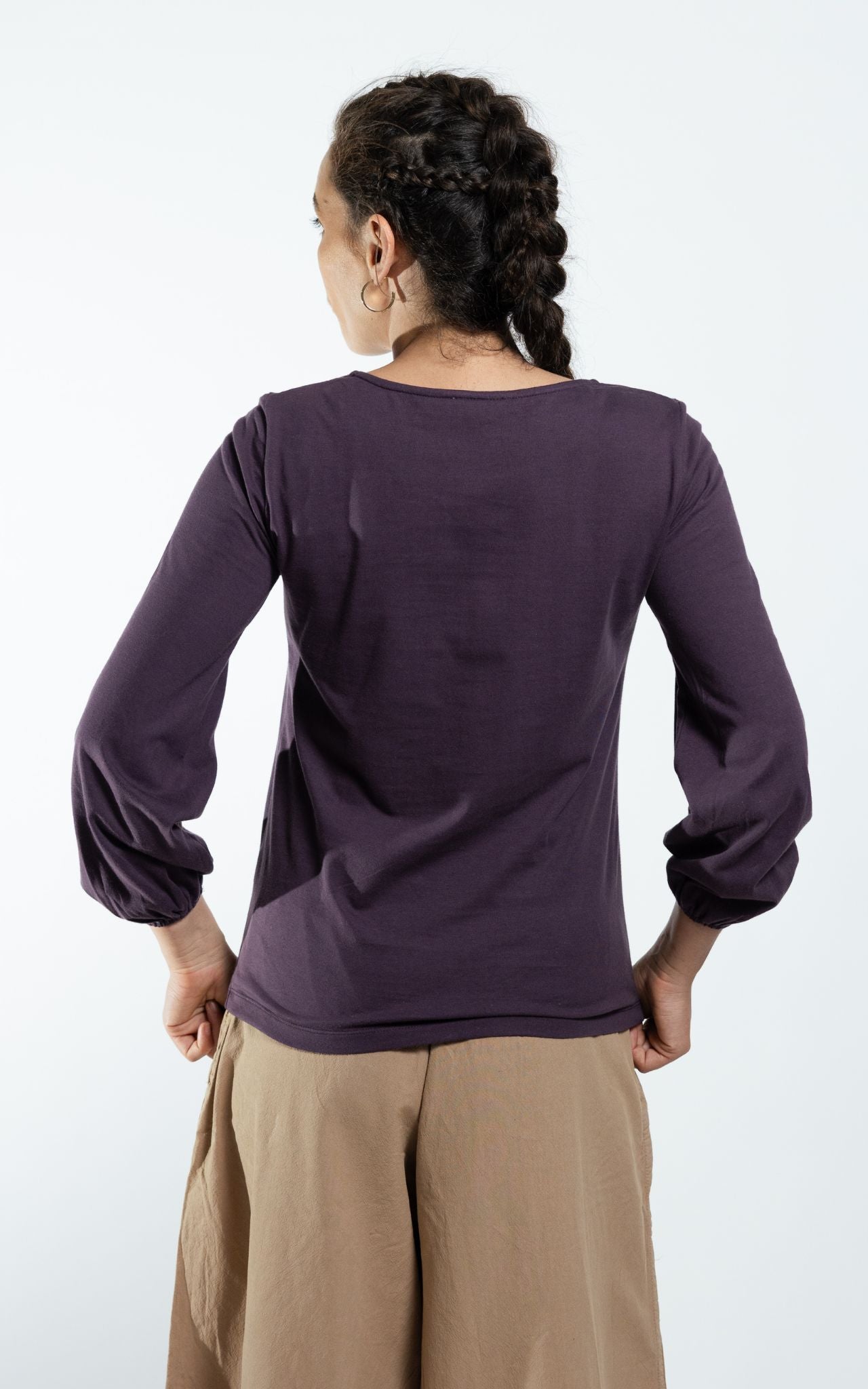 Surya The Label Ethical Organic Cotton 'Zoé' Top made in Nepal - Eggplant
