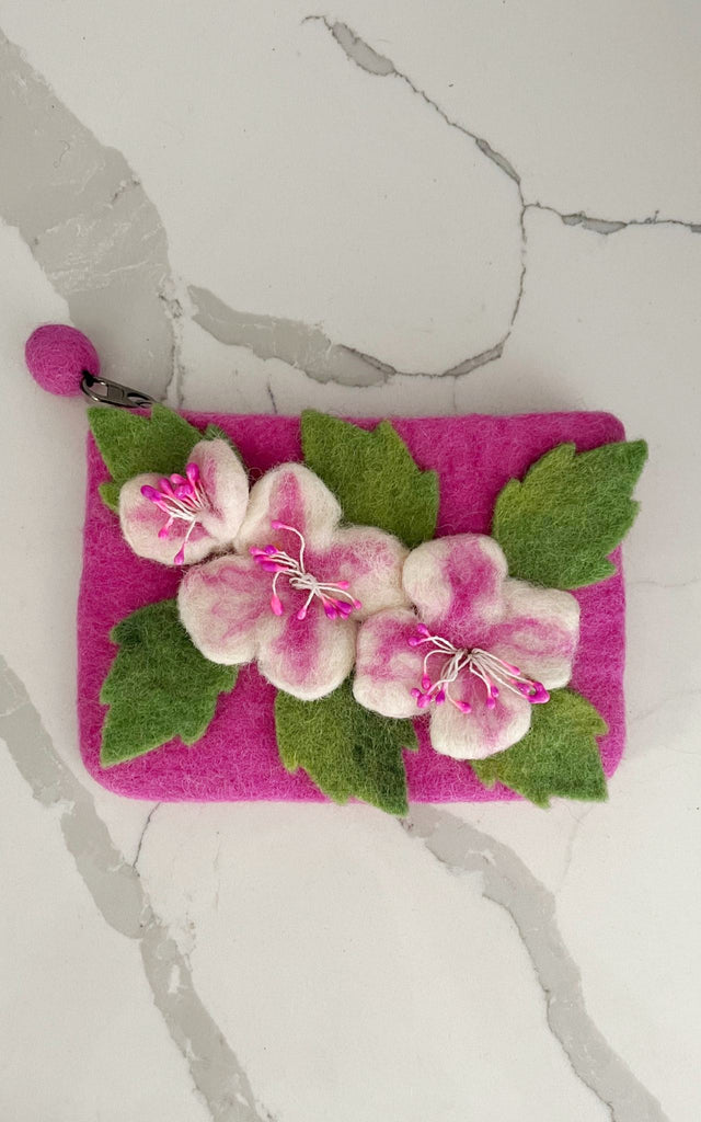 Surya Australia Ethical Wool Felt Flower Purse made in Nepal - Pink