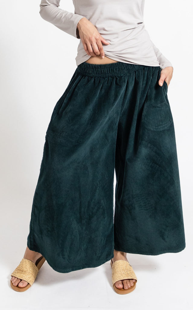 Surya Australia Ethical Cotton Corduroy Palazzo Pants made in Nepal - Teal