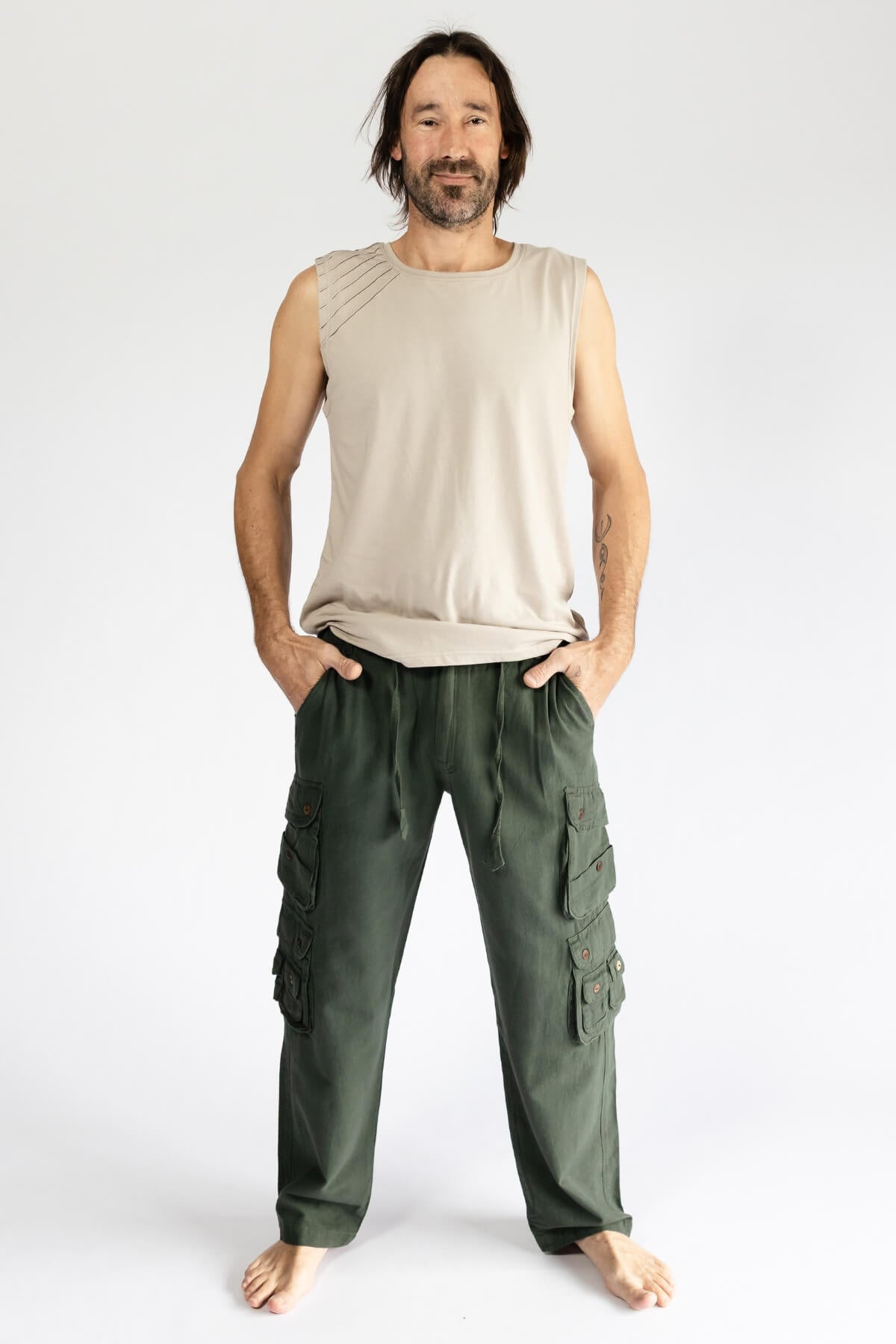 Surya Cotton Cargo Pants for Men - Green