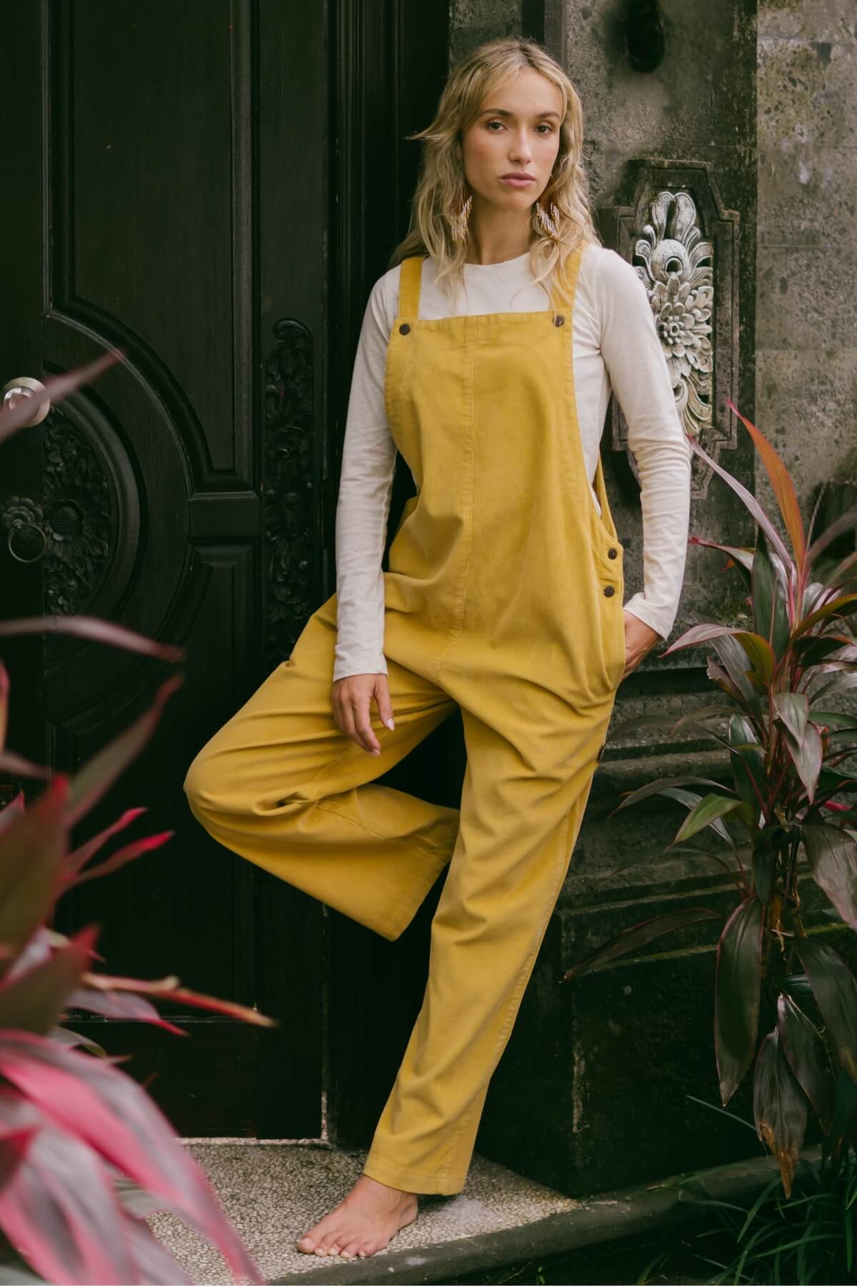Surya Ethical Cotton Corduroy Overalls for Women - on location in Bali