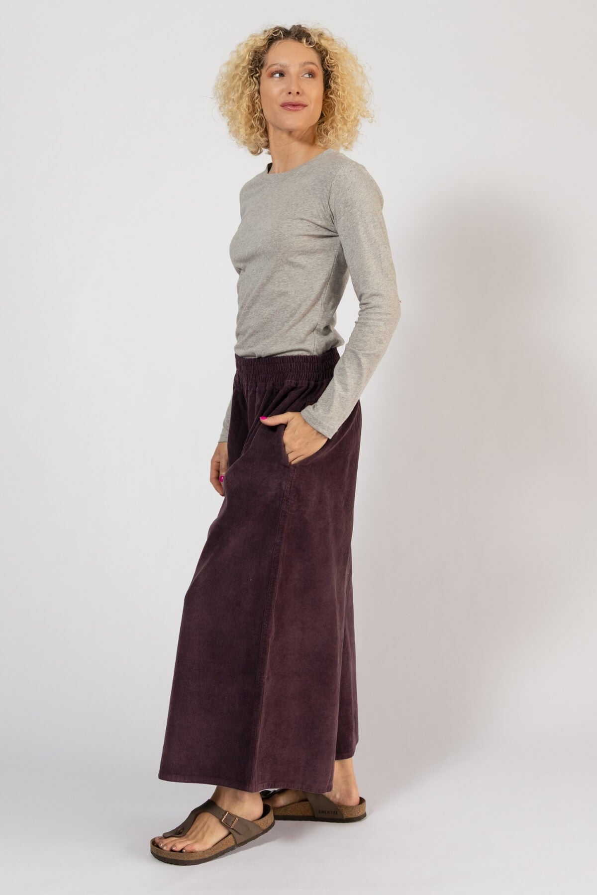Cotton Corduroy Wide Leg Pants for Women - left side view
