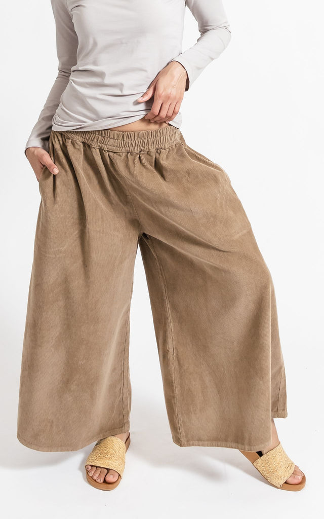 Surya Australia Ethical Cotton Corduroy Palazzo Pants made in Nepal - Sand