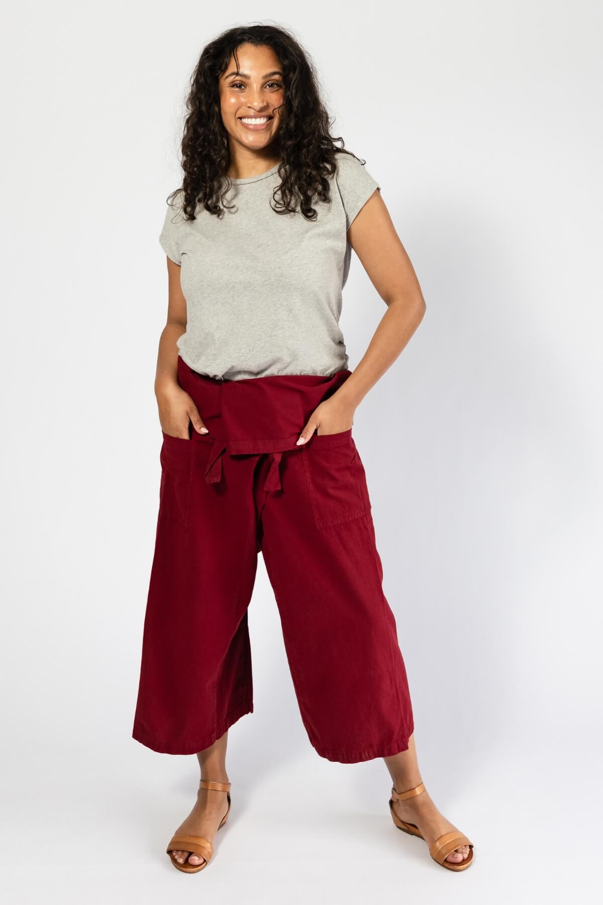 Surya Cotton Thai Fisherman Shorts for Women - Berry