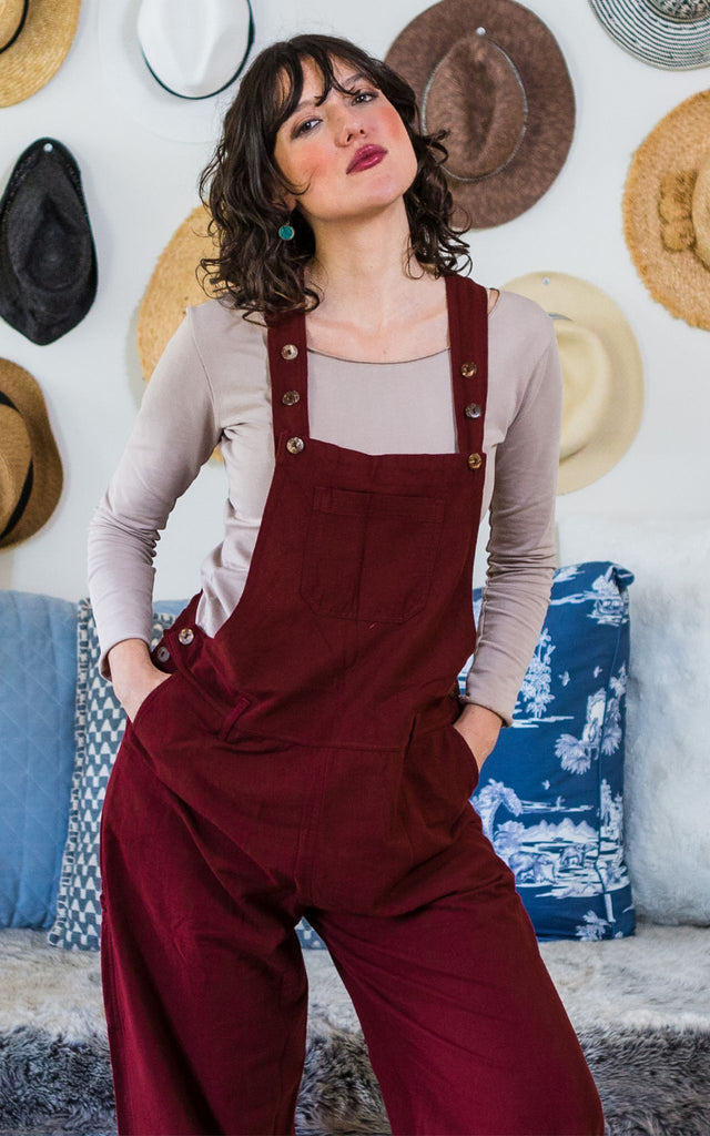 Surya Australia Ethical Cotton Straight Leg Overalls (Dungarees) from Nepal - Berry
