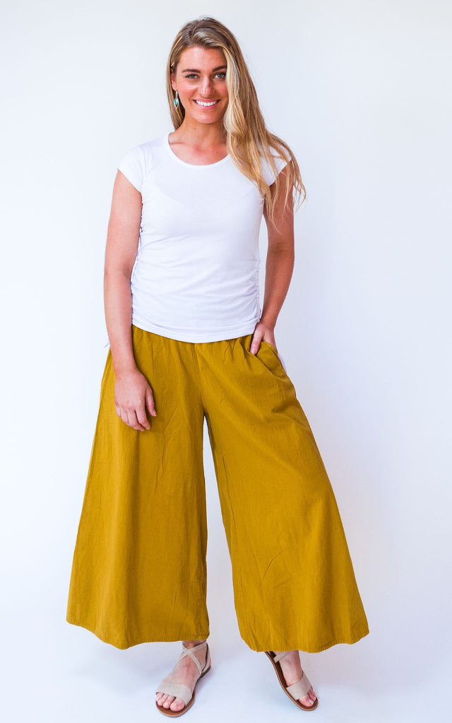 Surya Australia Ethical Cotton Palazzo Pants from Nepal - Mustard