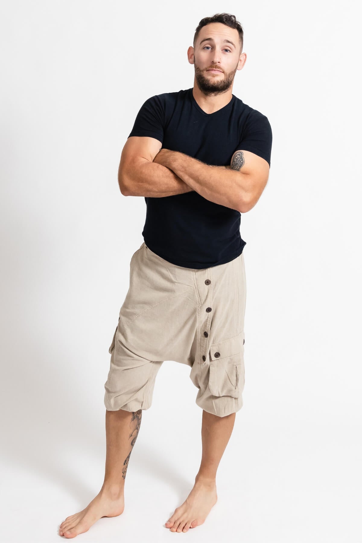 Surya Drop Crotch Shorts for Men - Oatmeal
