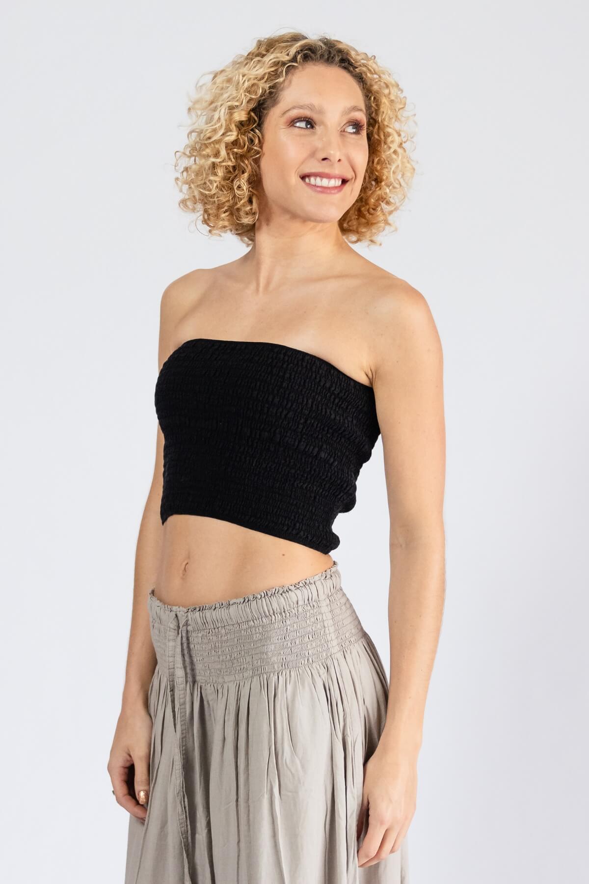 Surya Cotton Shirred Strapless Top - left side view