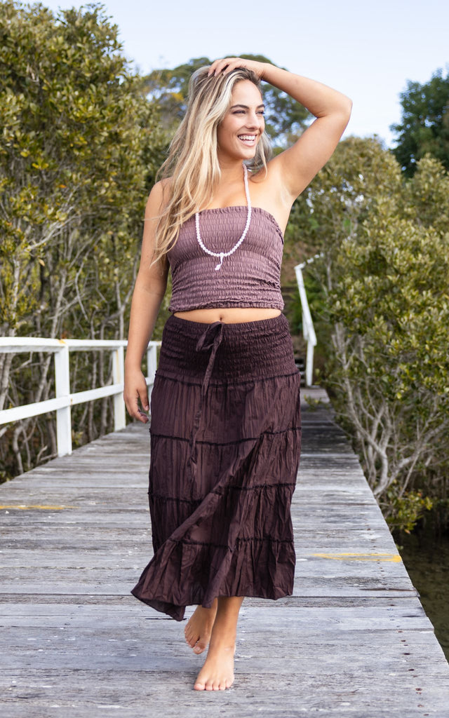 Surya Australia Ethical Cotton 'Franit' Skirt made in Nepal - Chocolate