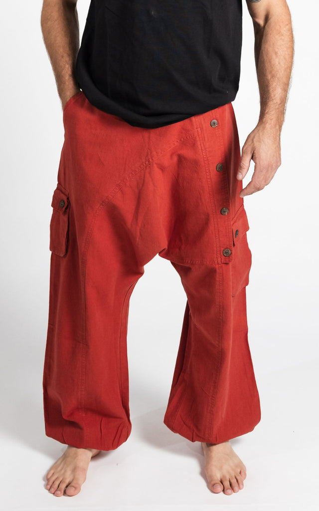 Surya Australia Ethical Cotton Drop Crotch Pants for Men from Nepal - Rust