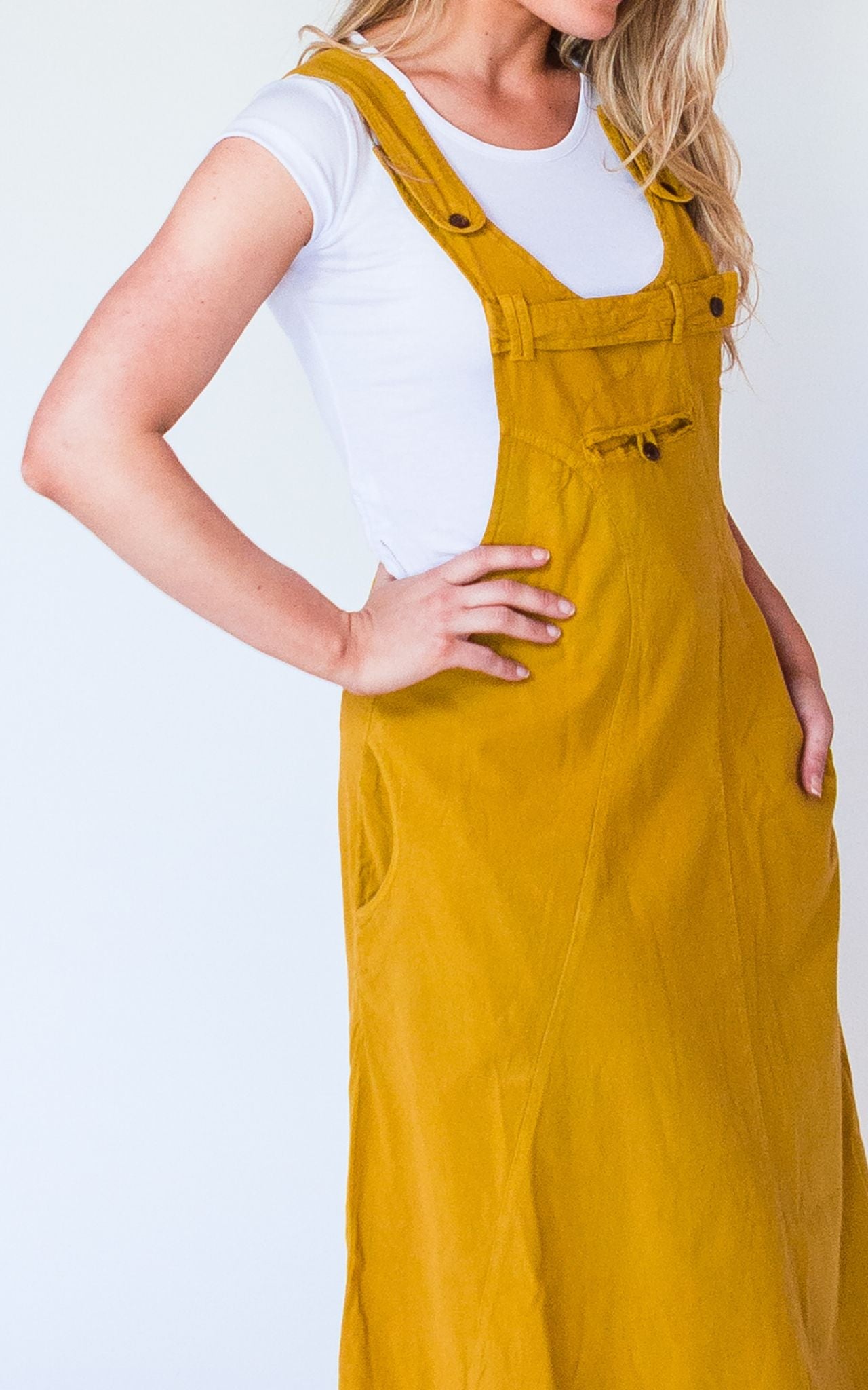 Surya Australia Ethical Cotton Dungaree Dress made in Nepal - Mustard