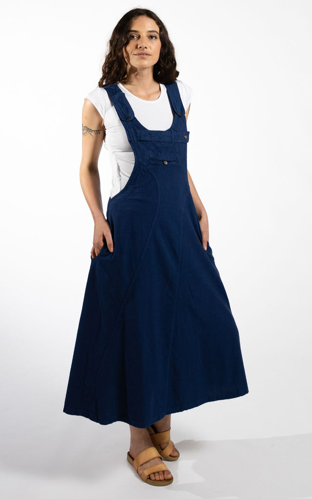 Surya Australia Ethical Dungaree Dress made in Nepal - Dark Blue