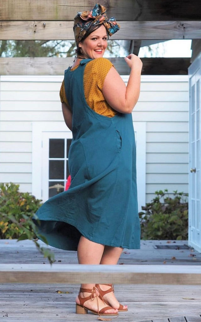Surya Australia Ethical Cotton Dungaree Dress made in Nepal - Turquoise