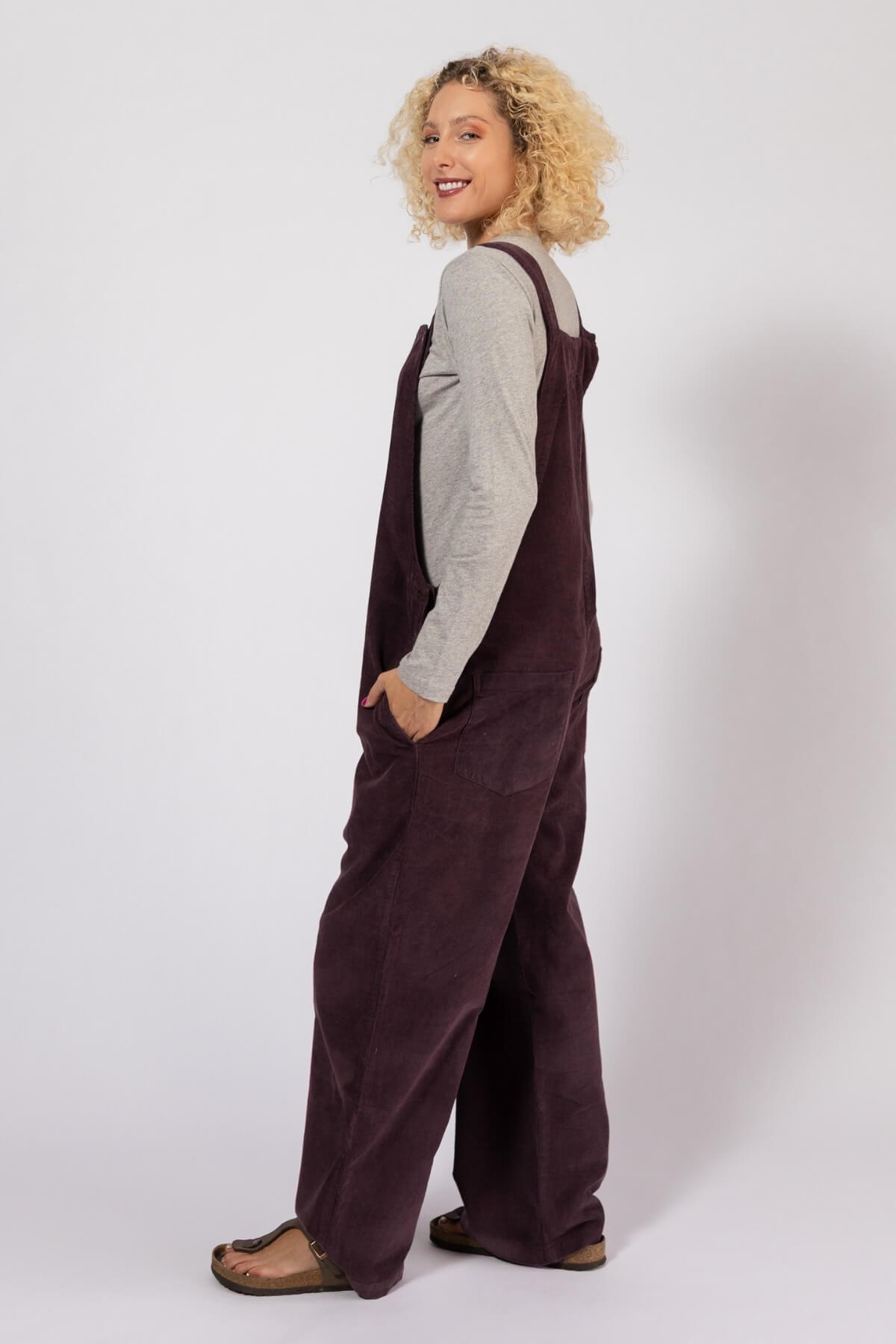 Surya Ethical Cotton Corduroy Dungarees for Women - left side view