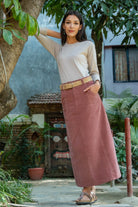 Surya Corduroy Maxi Skirt for Women - on location in Nepal