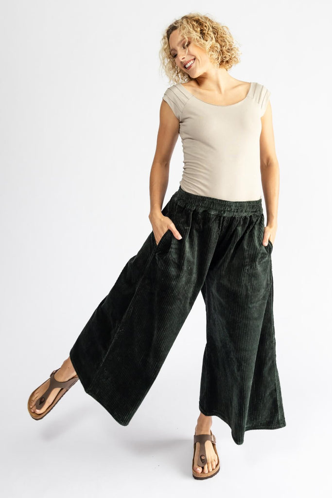 Surya Australia Ethical Cotton Corduroy Palazzo Pants made in Nepal - Chocolate