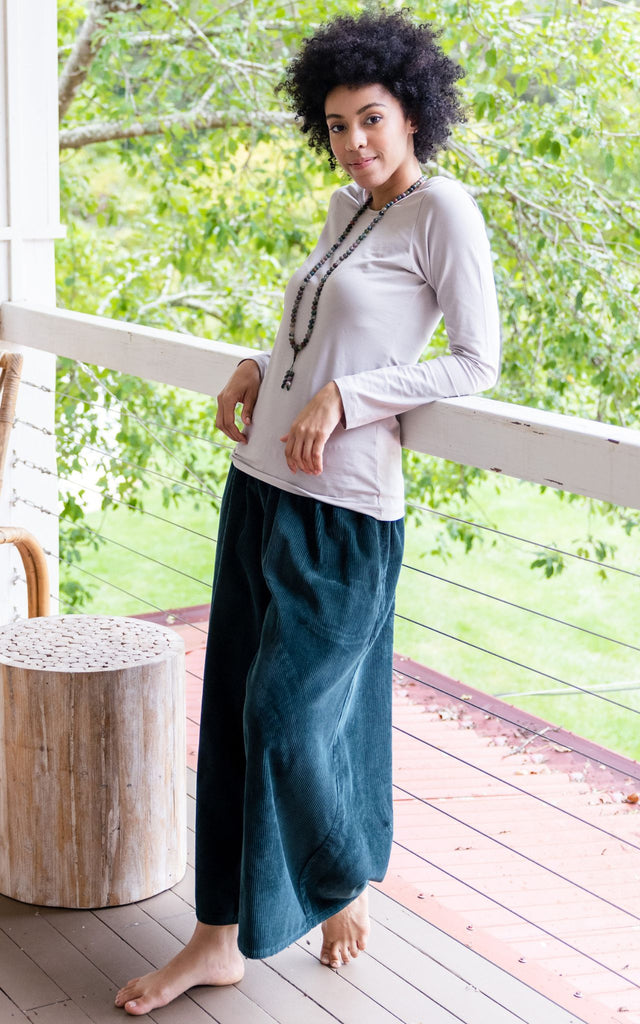 Surya Australia Ethical Cotton Corduroy Palazzo Pants made in Nepal - Teal