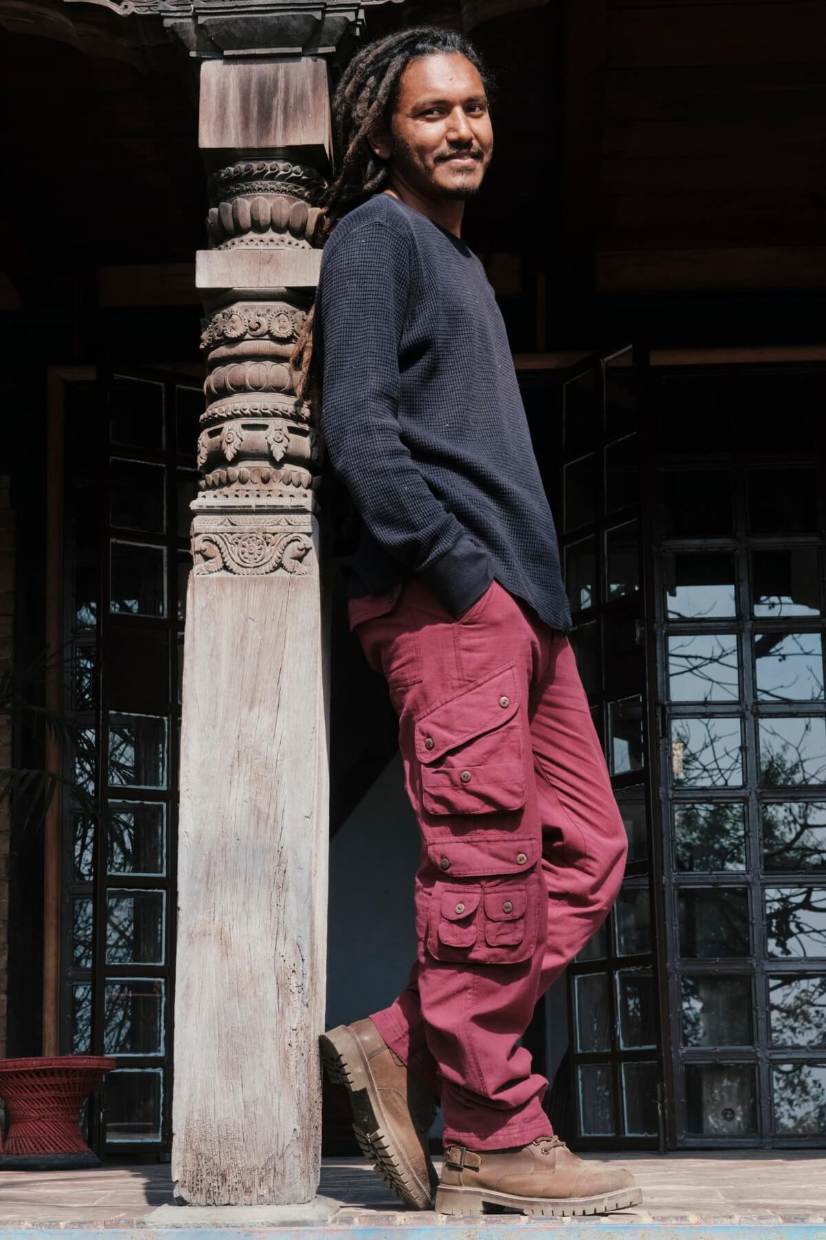 Surya Cotton Cargo Trousers for Men - on location in Nepal