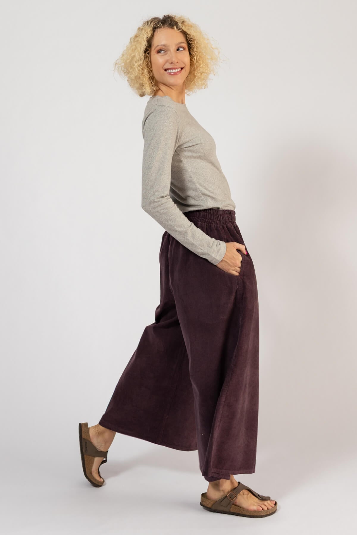 Cotton Corduroy Wide Leg Pants for Women - right side view
