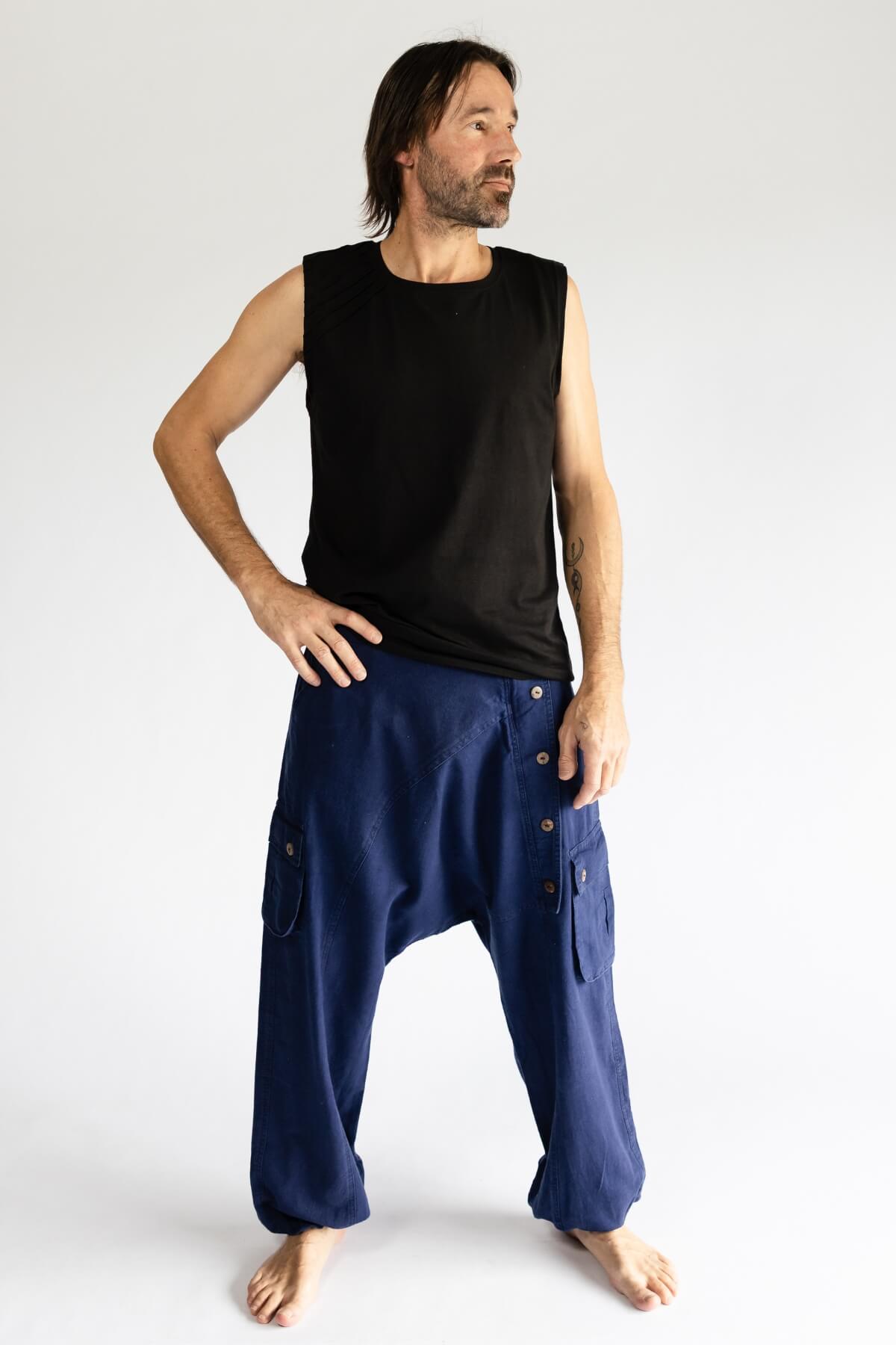 Surya Cotton Drop Crotch Pants for Men - Blue