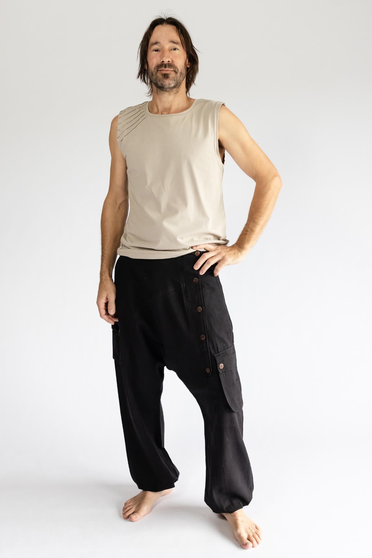 Surya Ethical Cotton Drop Crotch Pants for Men - elastic at ankles