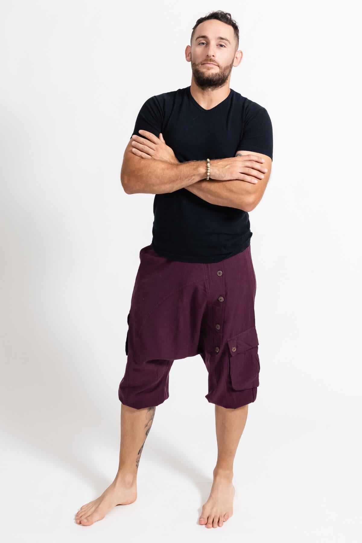 Surya Short Drop Crotch Trousers for Men - Wine colour