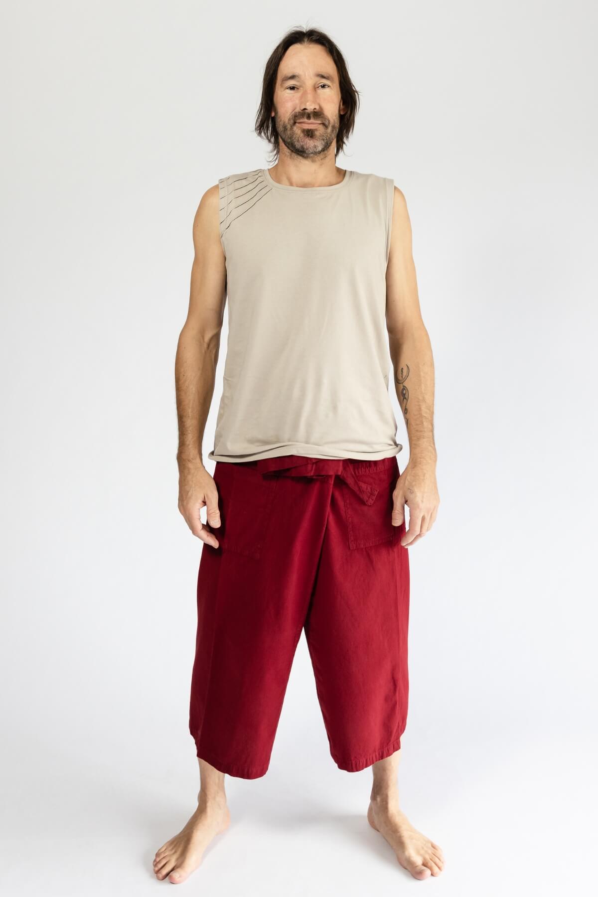 Surya Cotton Fisherman Pants for Men - Berry red colour