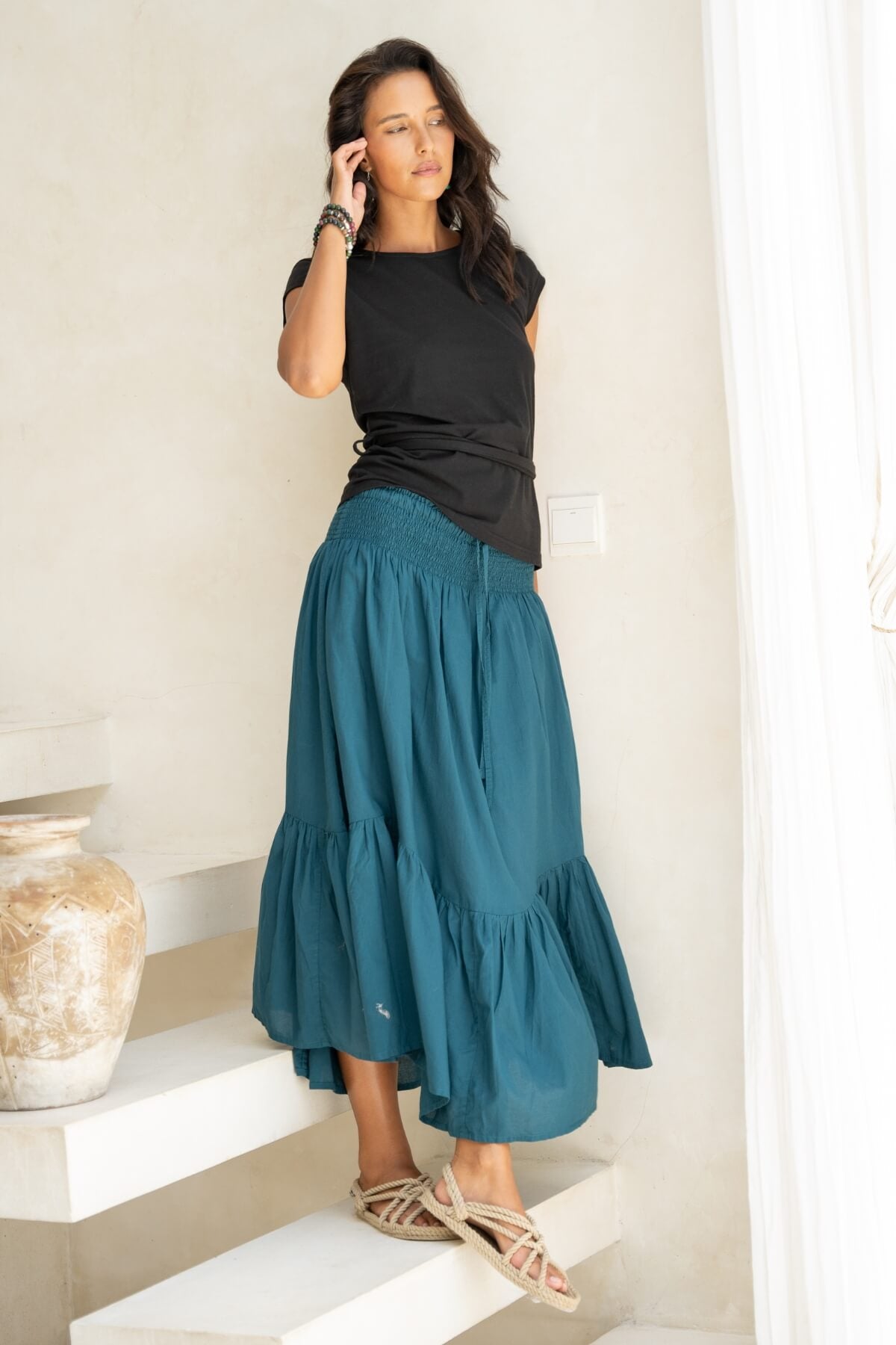 Surya Cambric Cotton Skirt for Women - turquoise colour