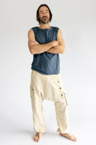 Surya Cotton Drop Crotch Trousers for Men - button detail