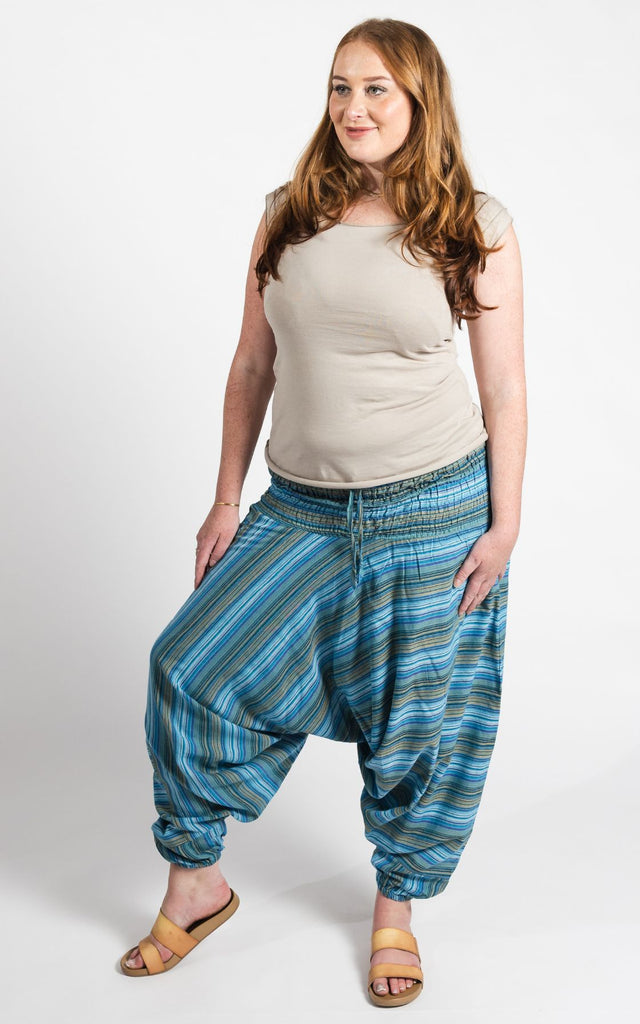 Surya Australia Cotton Harem Pants from Nepal - Blue