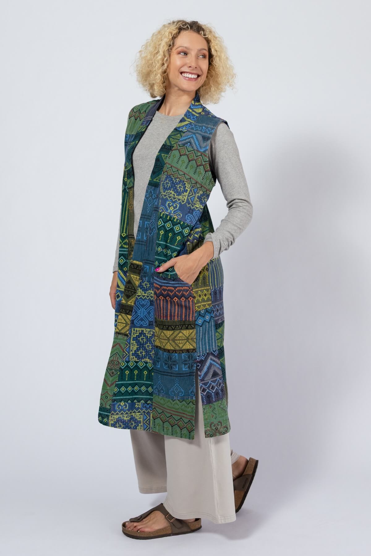 Cotton Sleeveless Patchwork Jacket for Women - left side view
