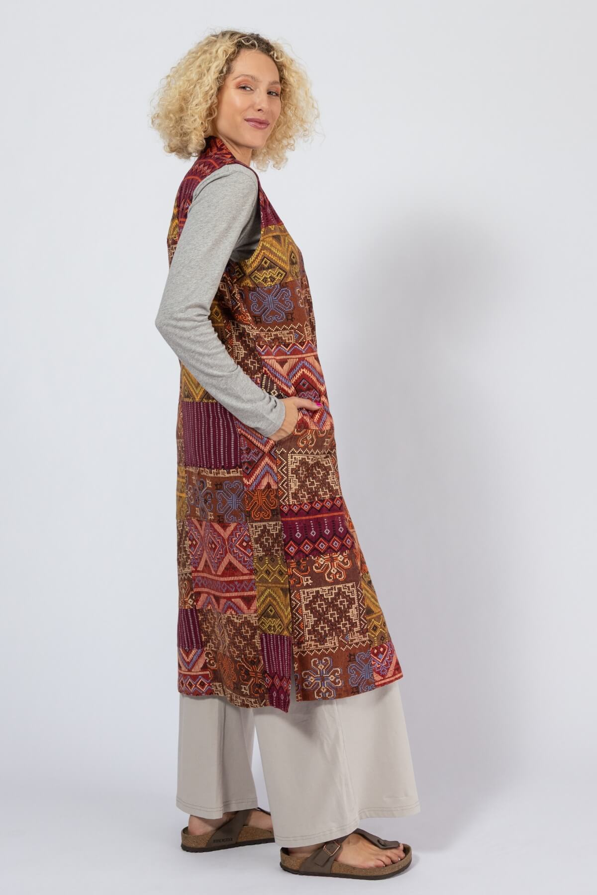 Ethical Sleeveless Patchwork Jacket for Women - right side view
