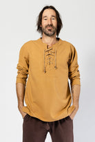 Surya Cotton Shirt for Men made in Nepal - with tie-up rope neckline