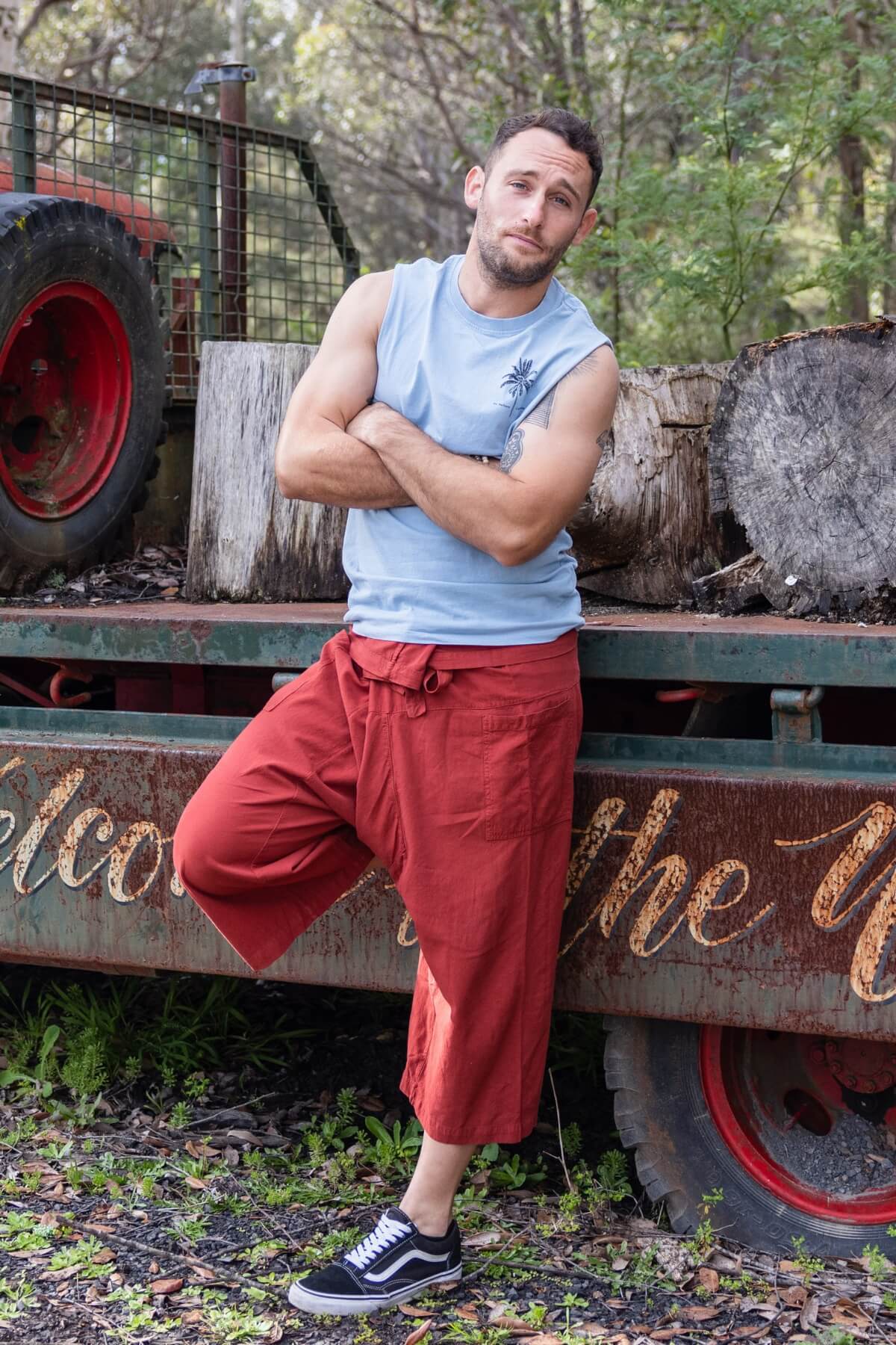 Surya Cotton Short Fisherman Pants for Men - on location in Huskisson NSW